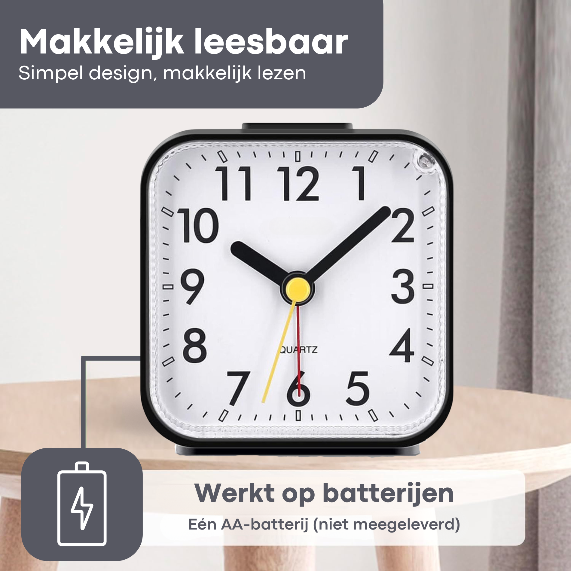 Analogue Alarm Clock Square Black