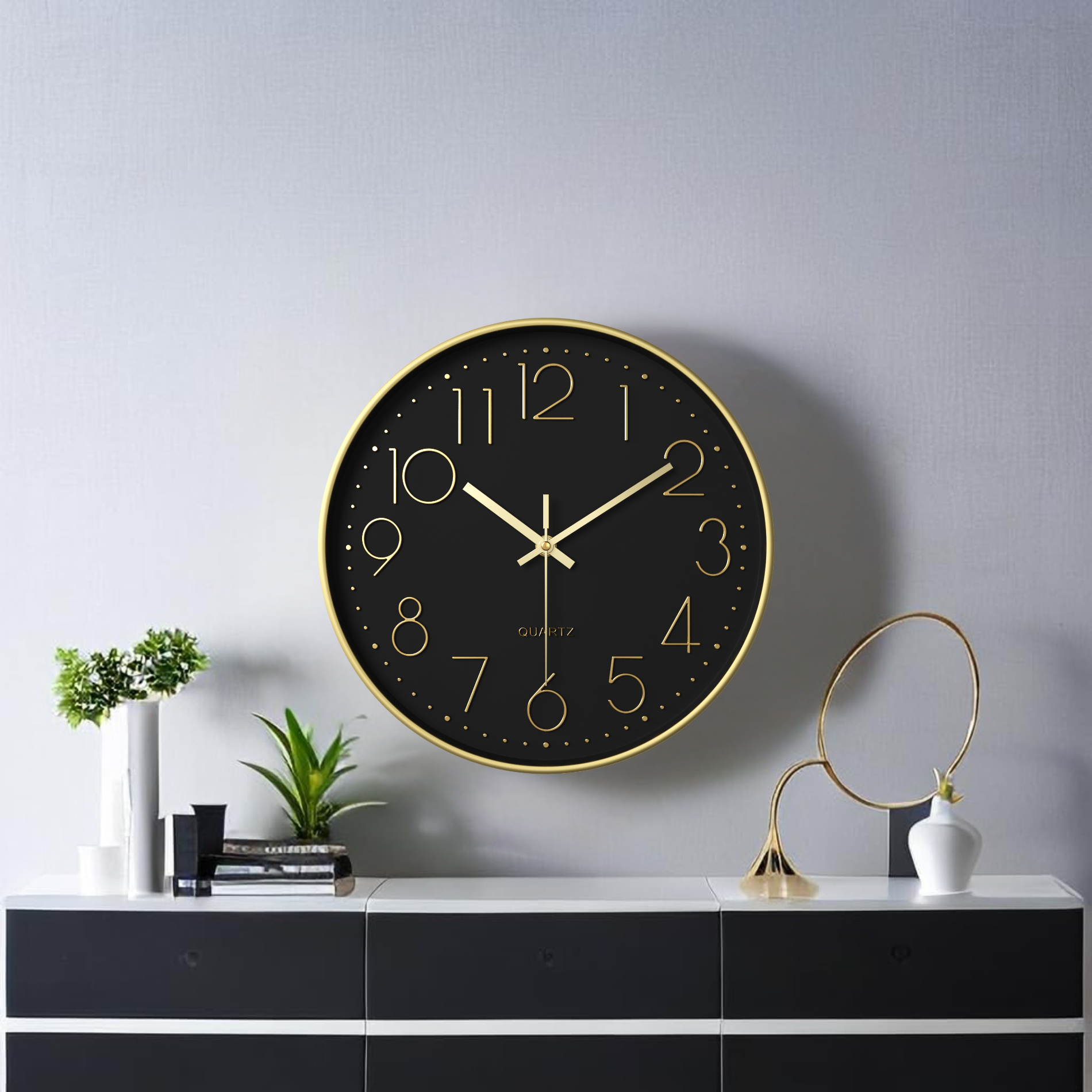 Wandklok 30cm Zwart Goud