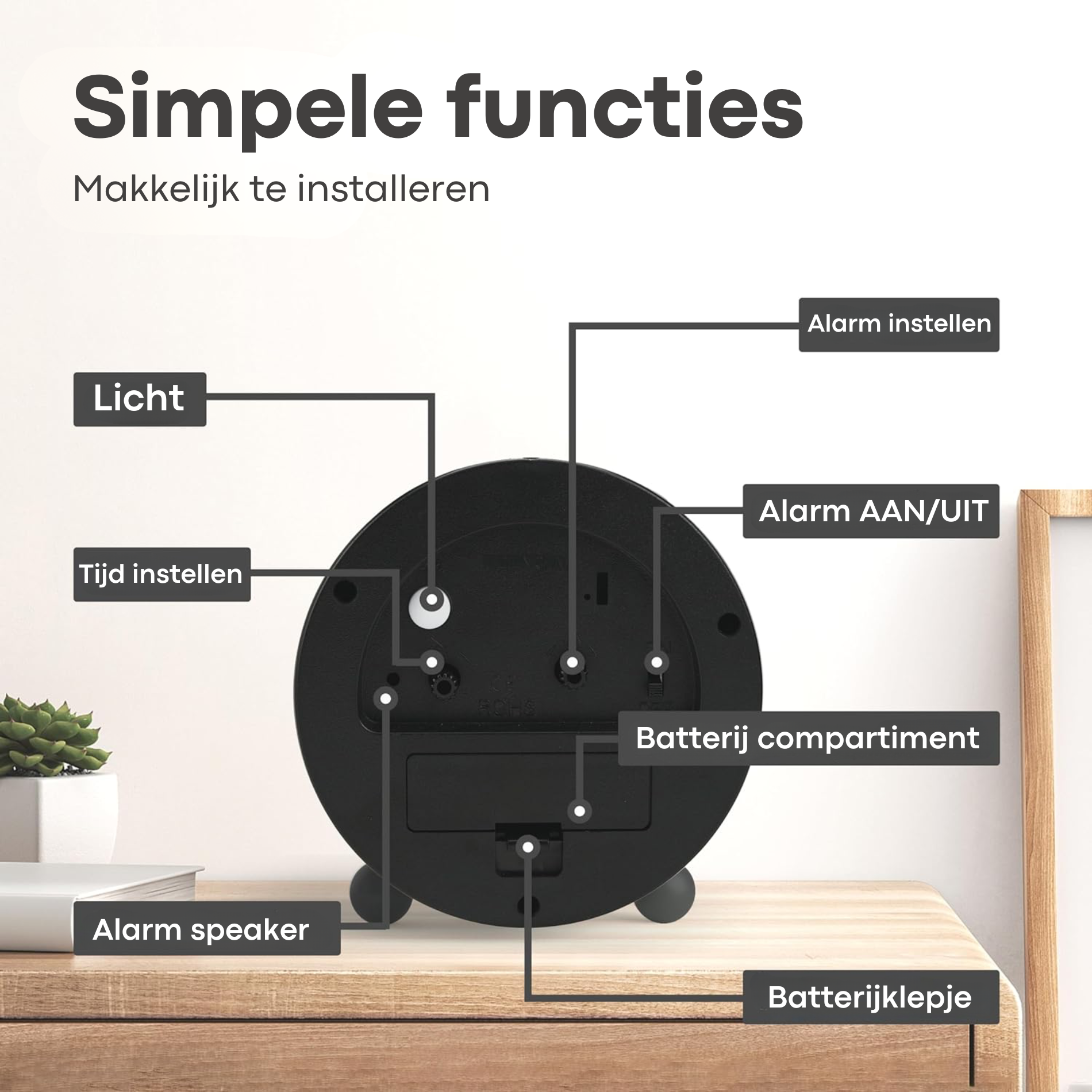 Round Analog Alarm Clock Black