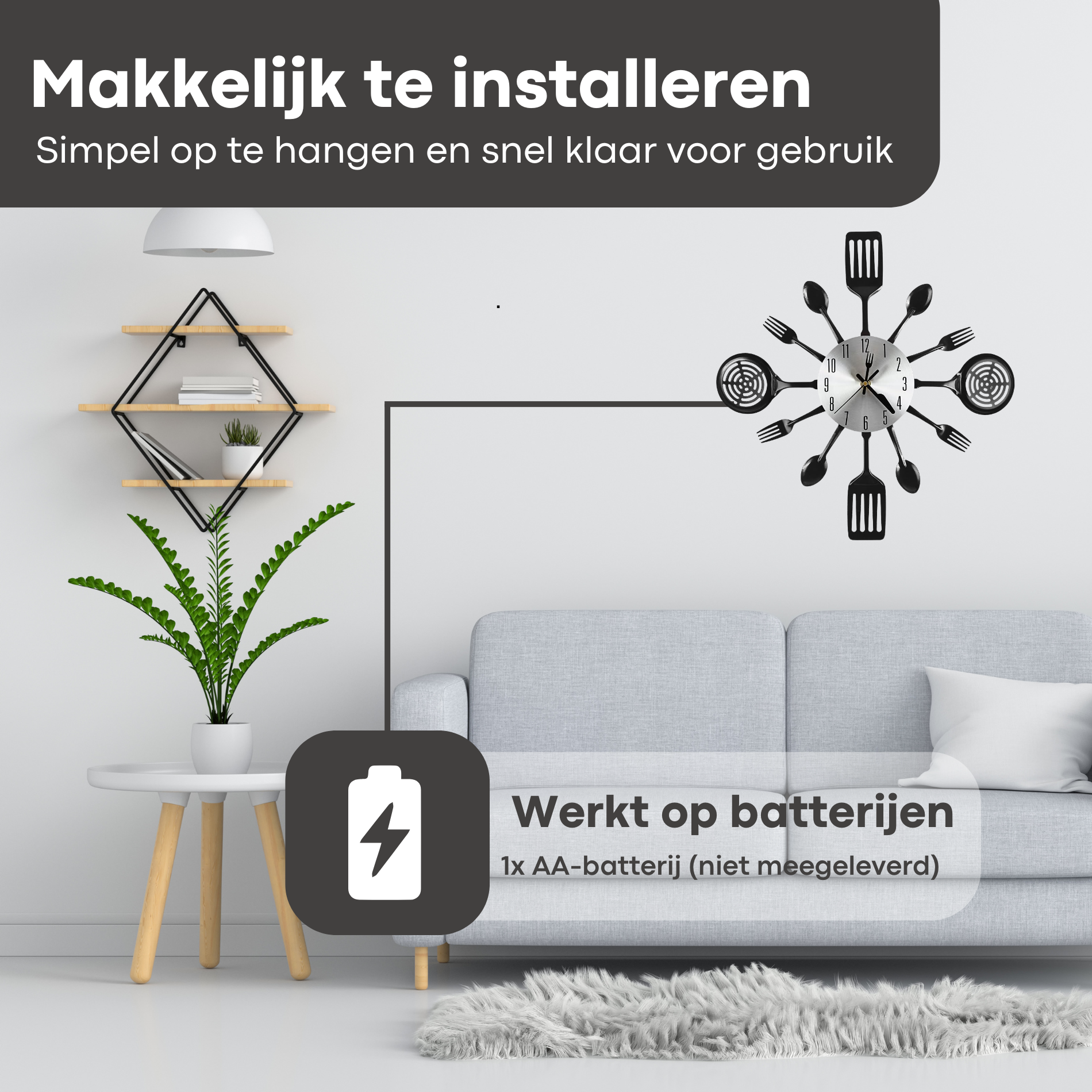 Wandklok 41 cm Bestek