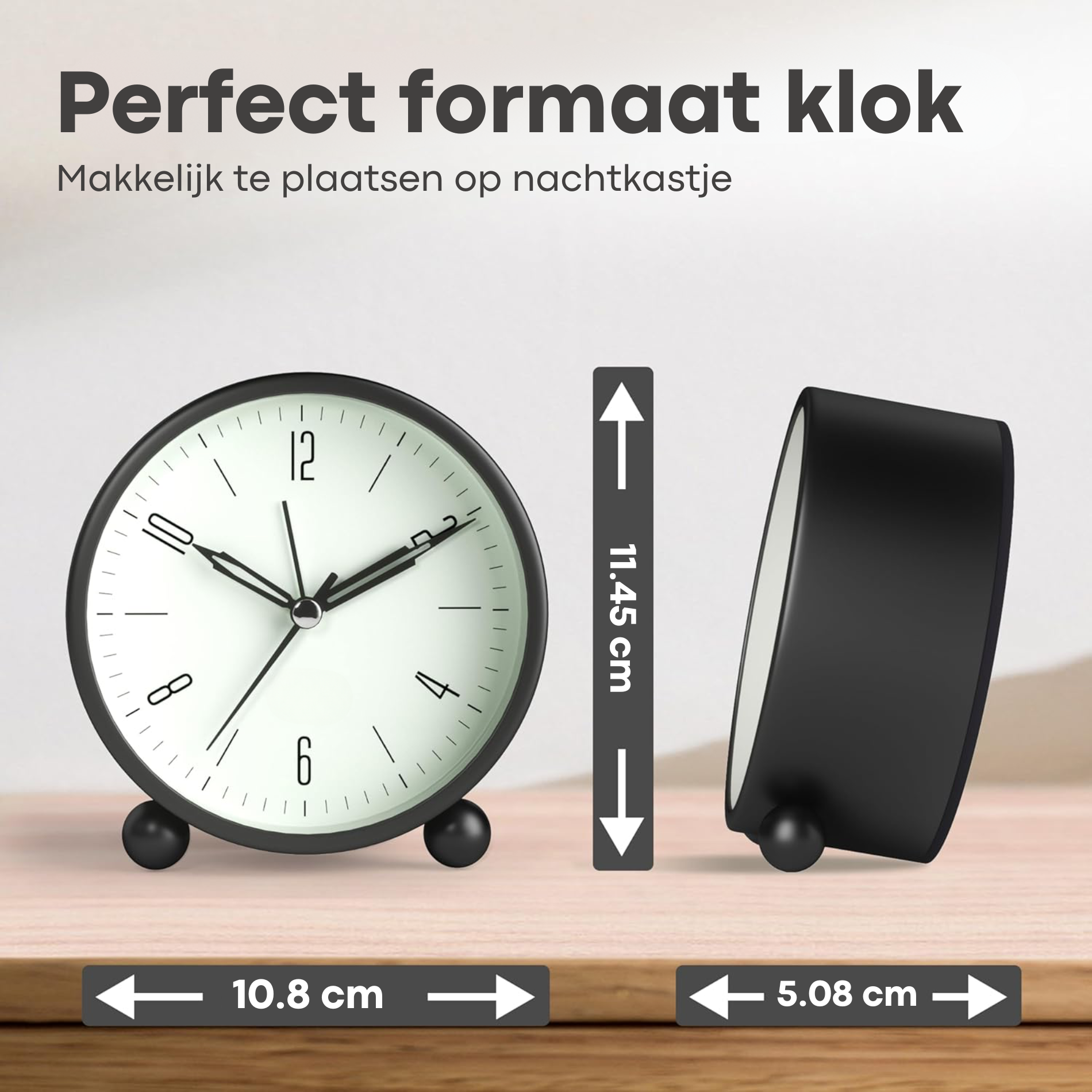 Round Analog Alarm Clock Black