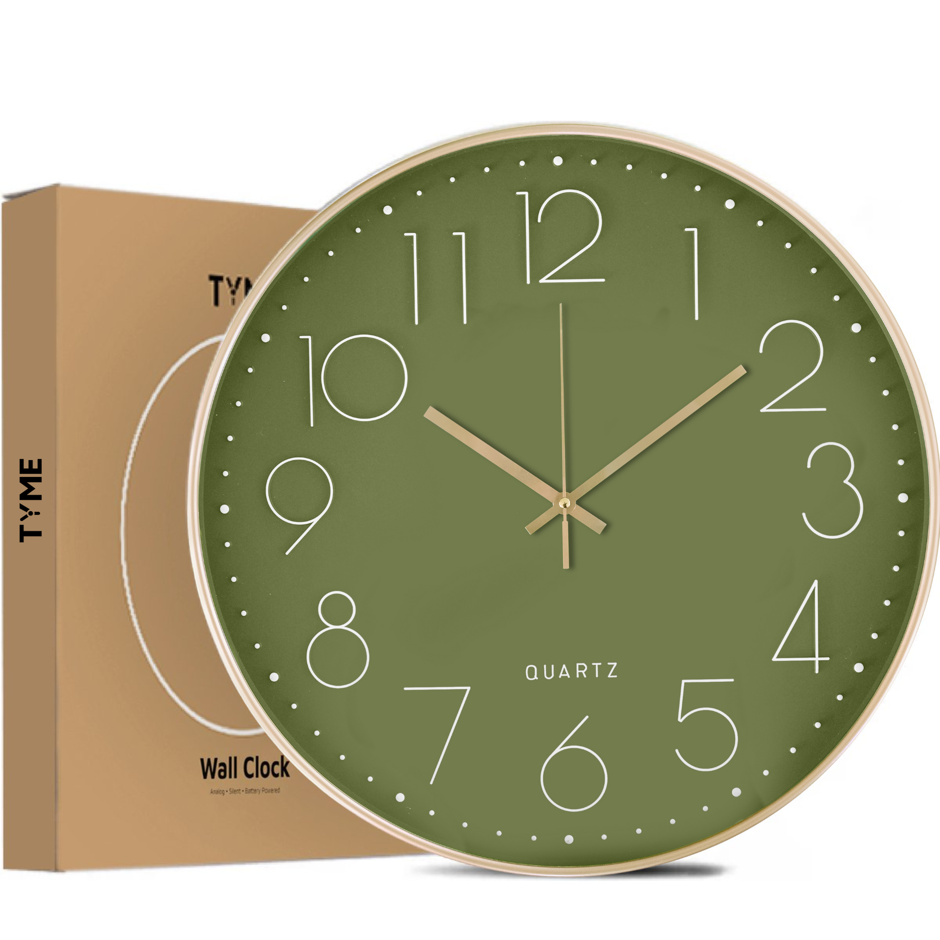 Wanduhr 40cm Grün Gold
