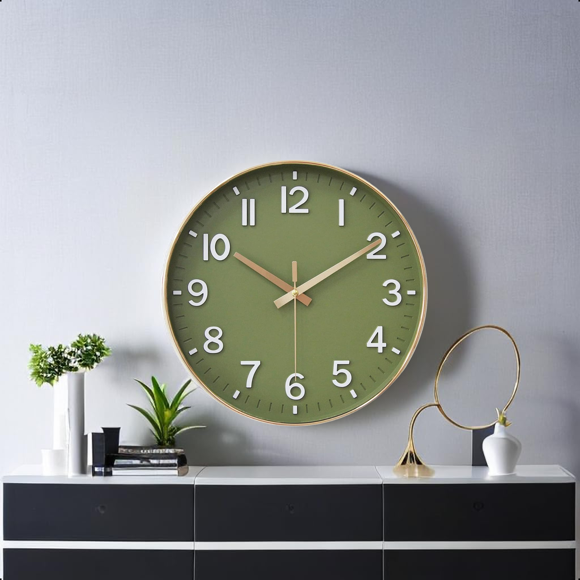 Wandklok 40cm Groen Goud