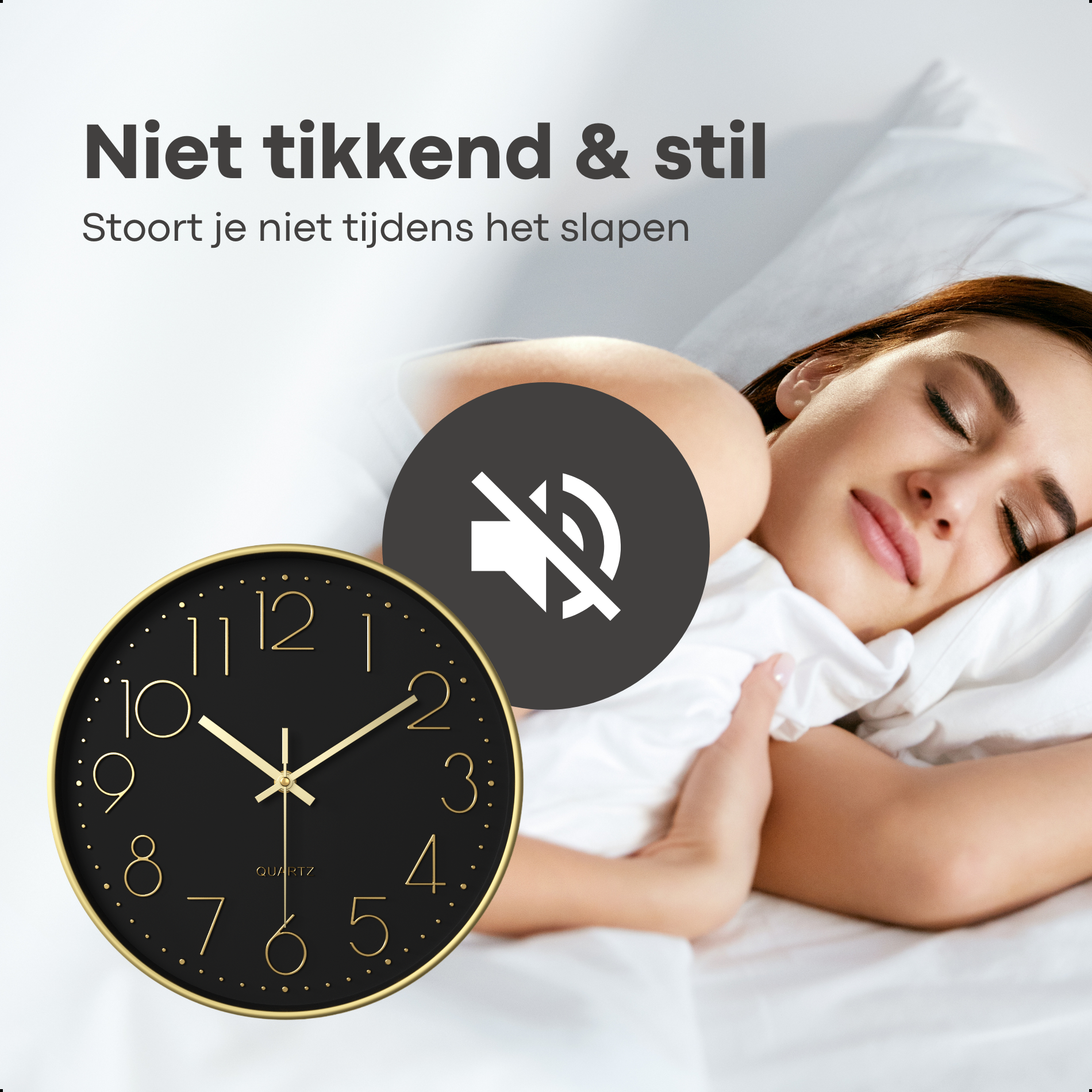 Wandklok 30cm Zwart Goud