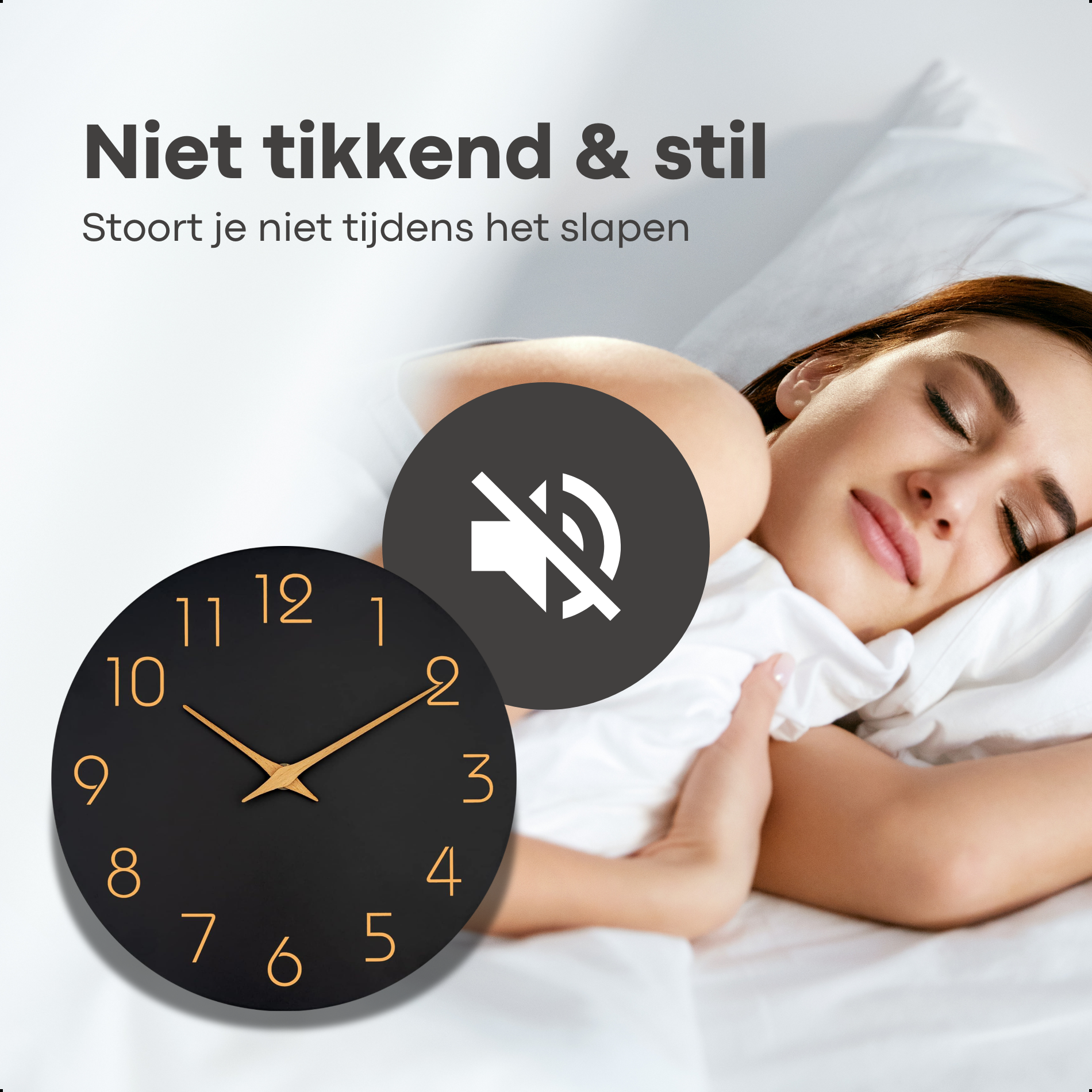 Wandklok 20cm Zwart met houten wijzers