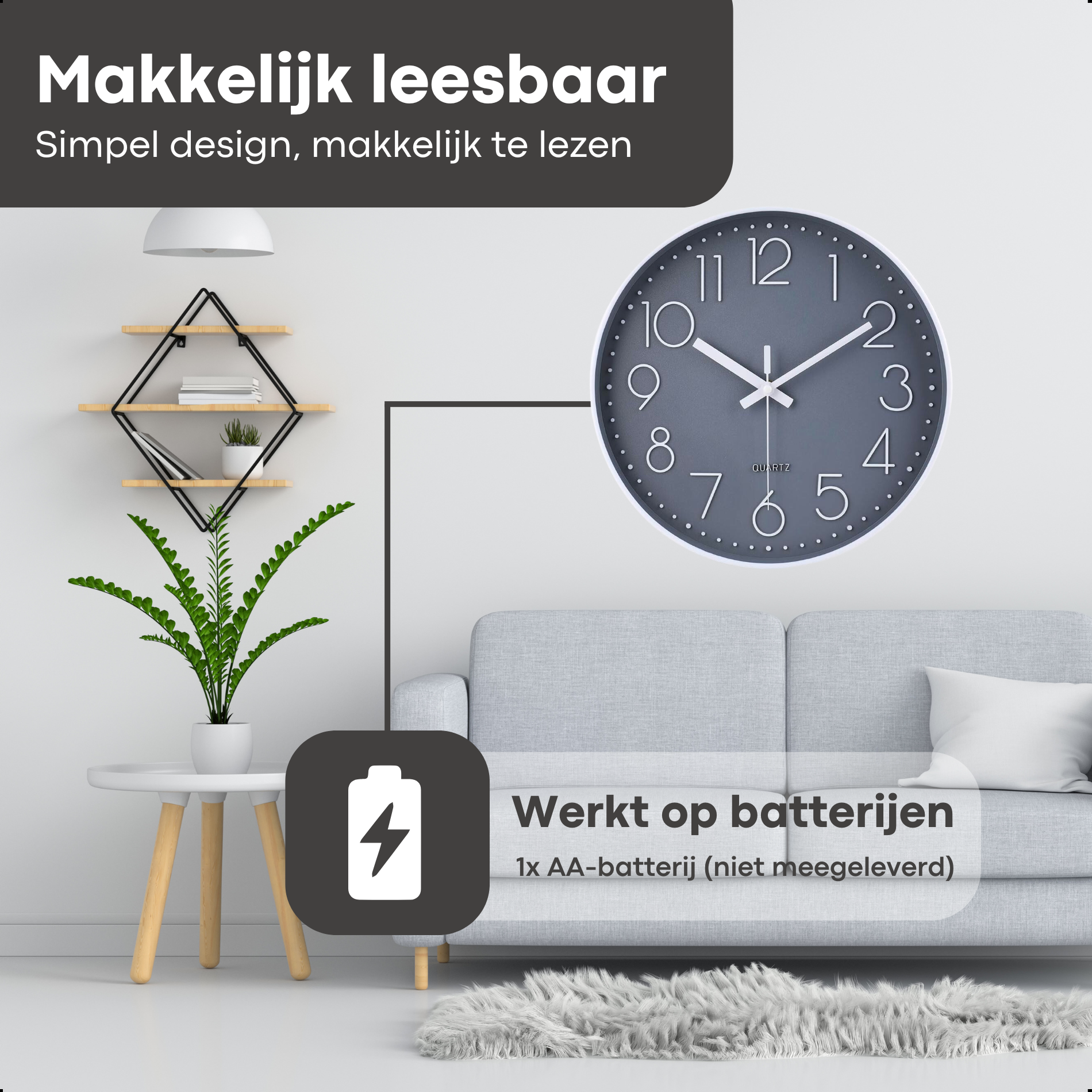 Wandklok 40cm Grijs