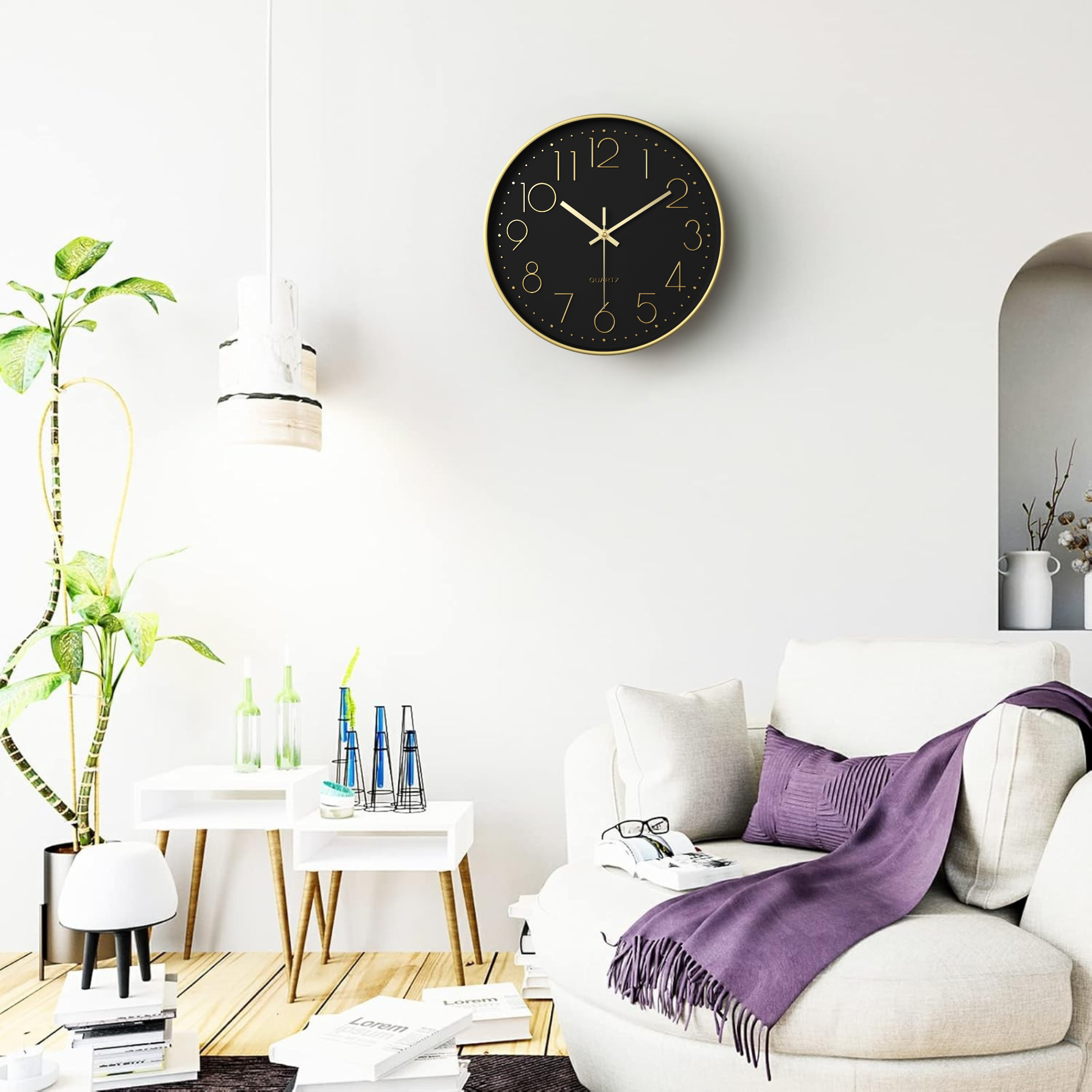 Wandklok 30cm Zwart Goud