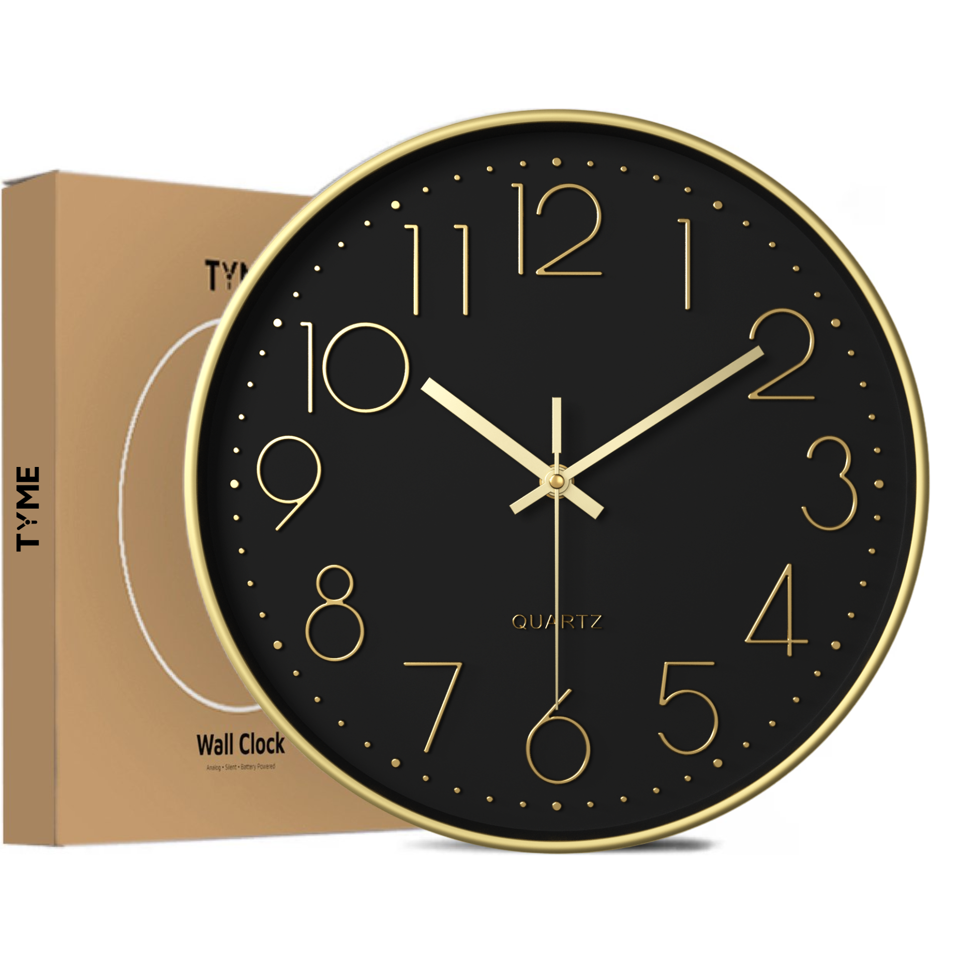 Wandklok 30cm Zwart Goud